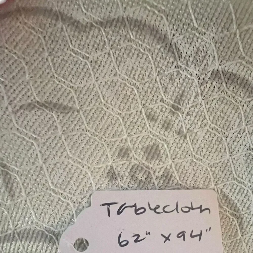 VTG Blue Floral Lace Trim Tablecloth Baroque Texture Satin 62x90” Rectangle Boho